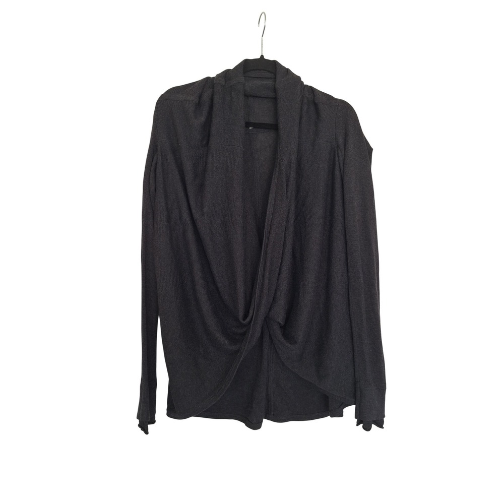 Lululemon Charcoal Gray Draped Crossover Wrap Knit Sweater Shawl Collar M